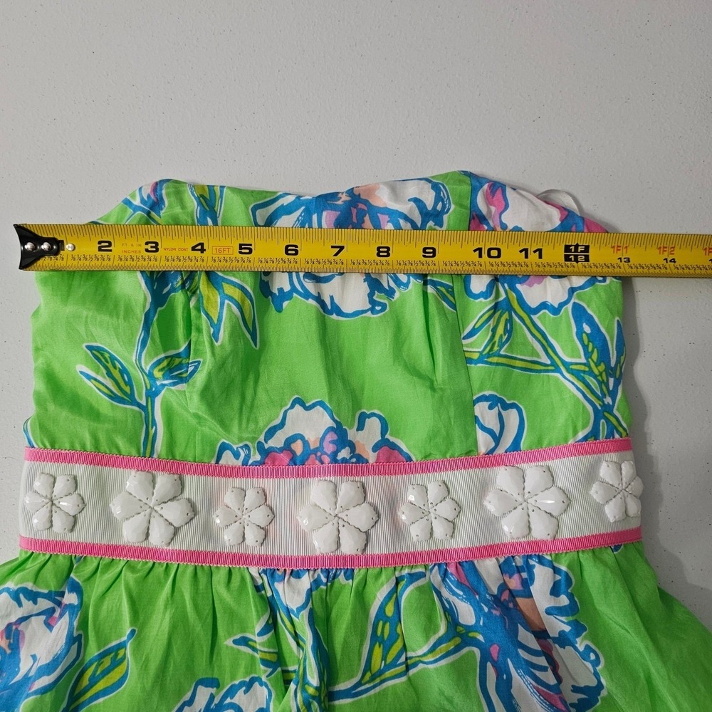 Lilly Pulitzer Langley Silk Cotton Strapless Dress 00 Green Floral Beaded Preppy - Picture 14 of 16